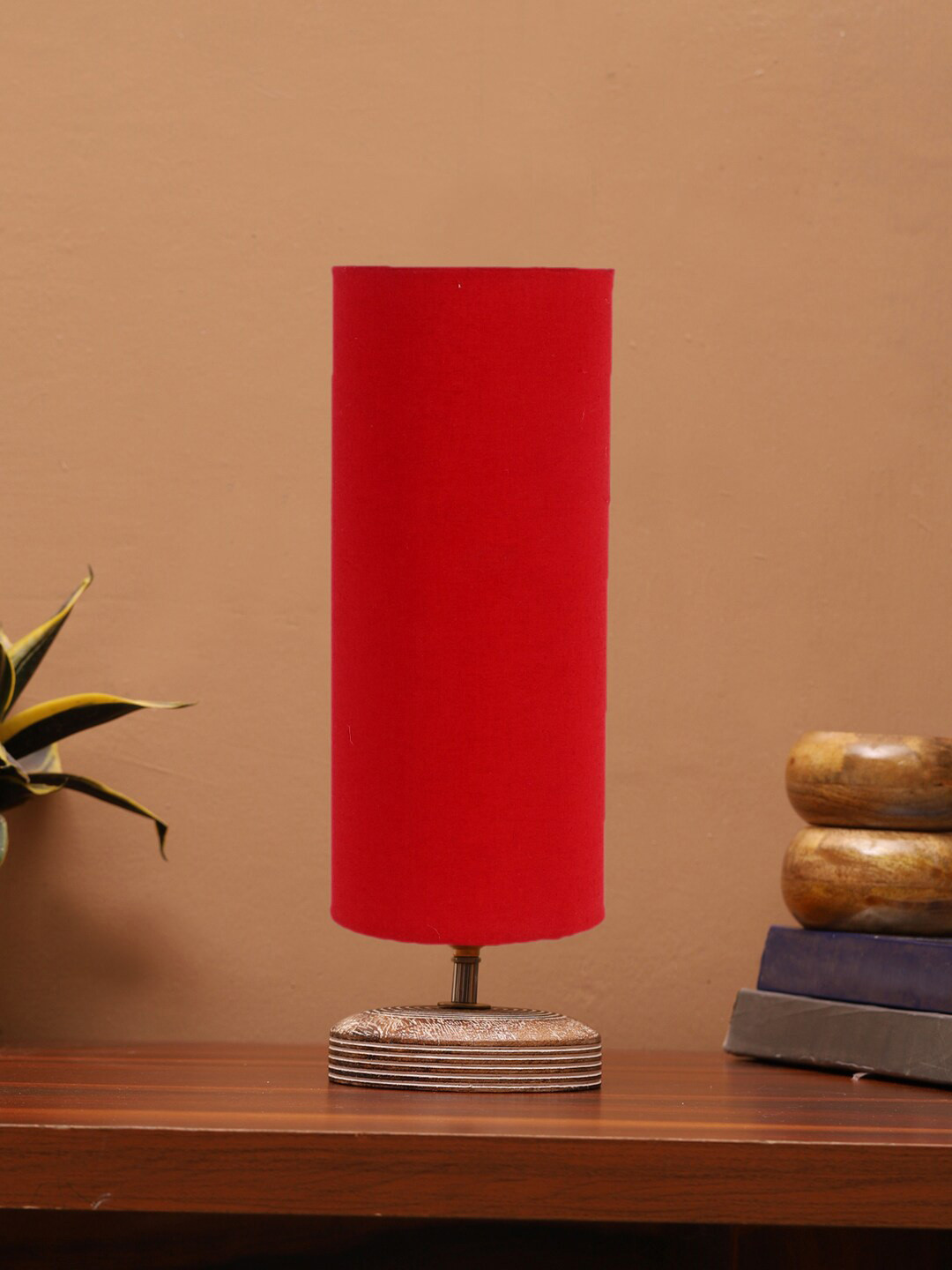 Devansh Red Wooden Table Lamps
