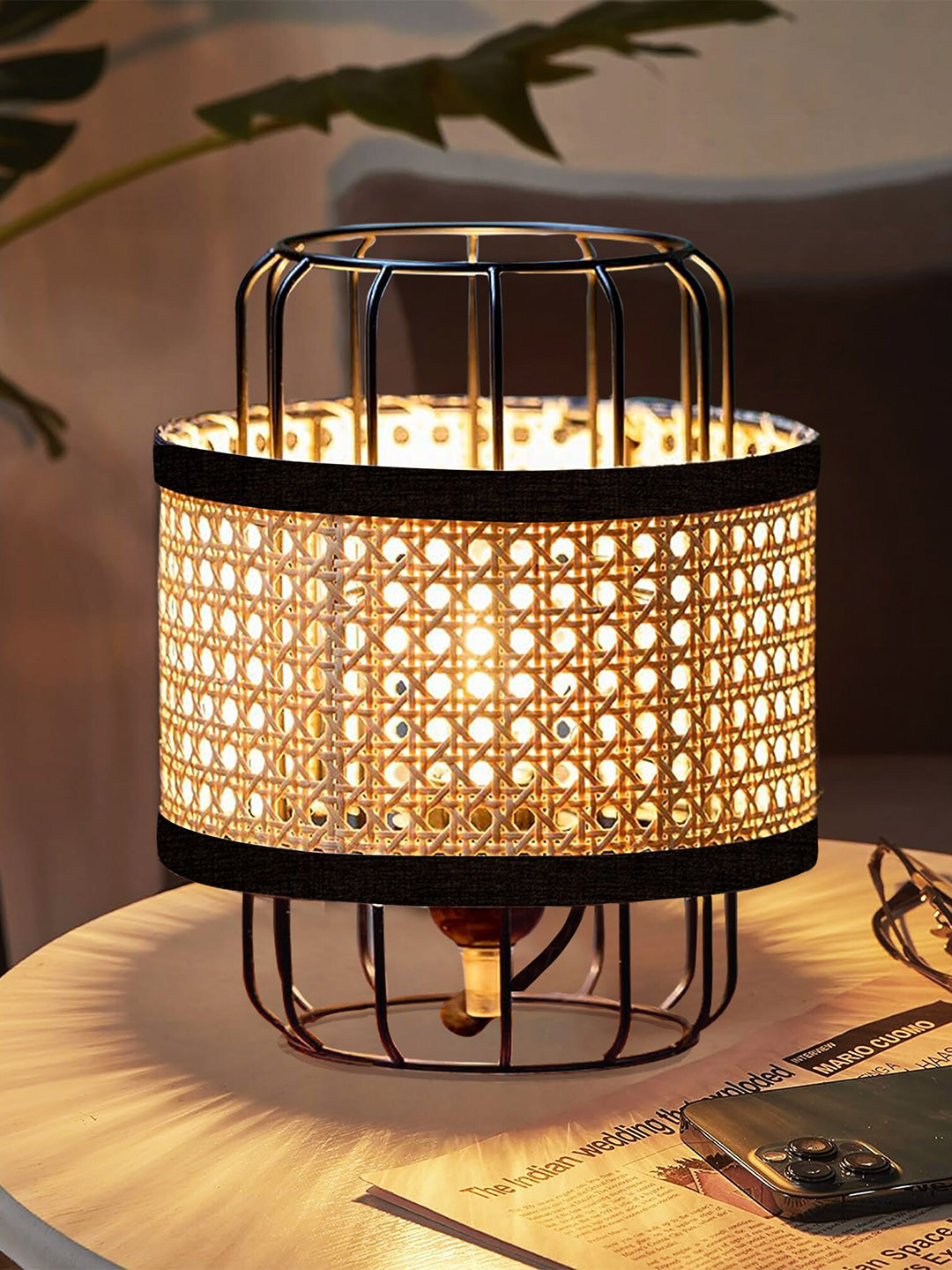 Homesake Black & Beige Cylindrical Shaped Industrial Table Lamp