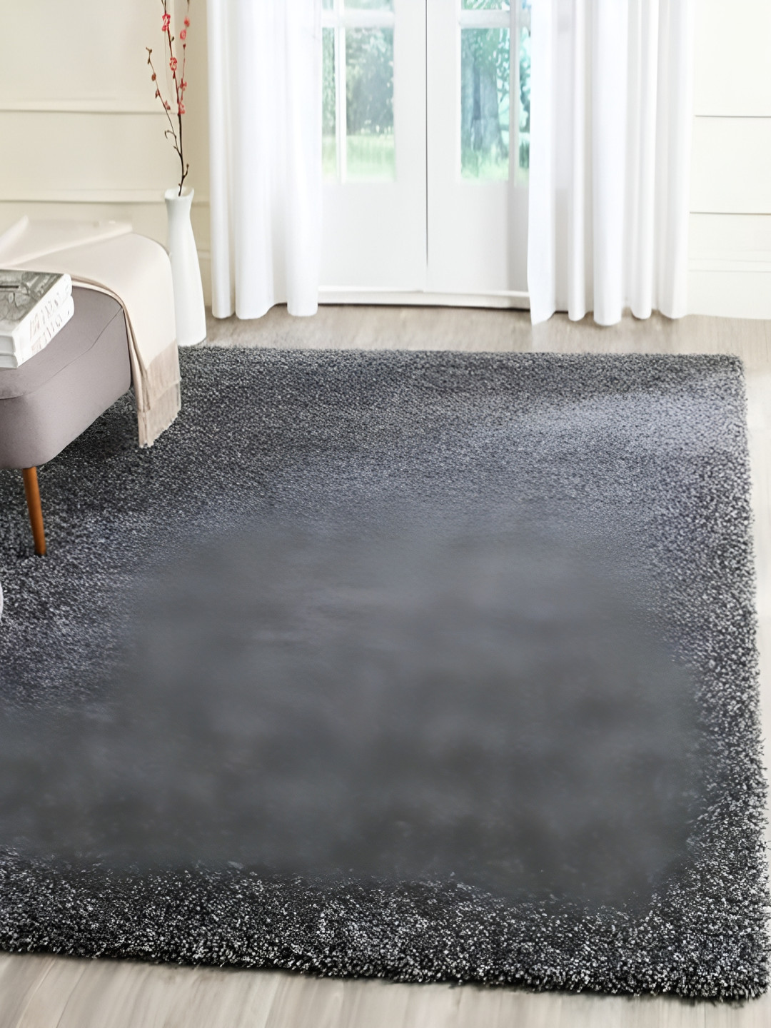 Shopgallery Silver Toned Textured Anti Skid Rectangle Shaggy Carpet