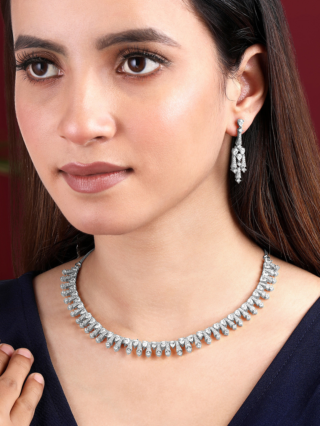 Peora Silver-Plated Cubic Zirconia Stone-Studded Jewellery Set