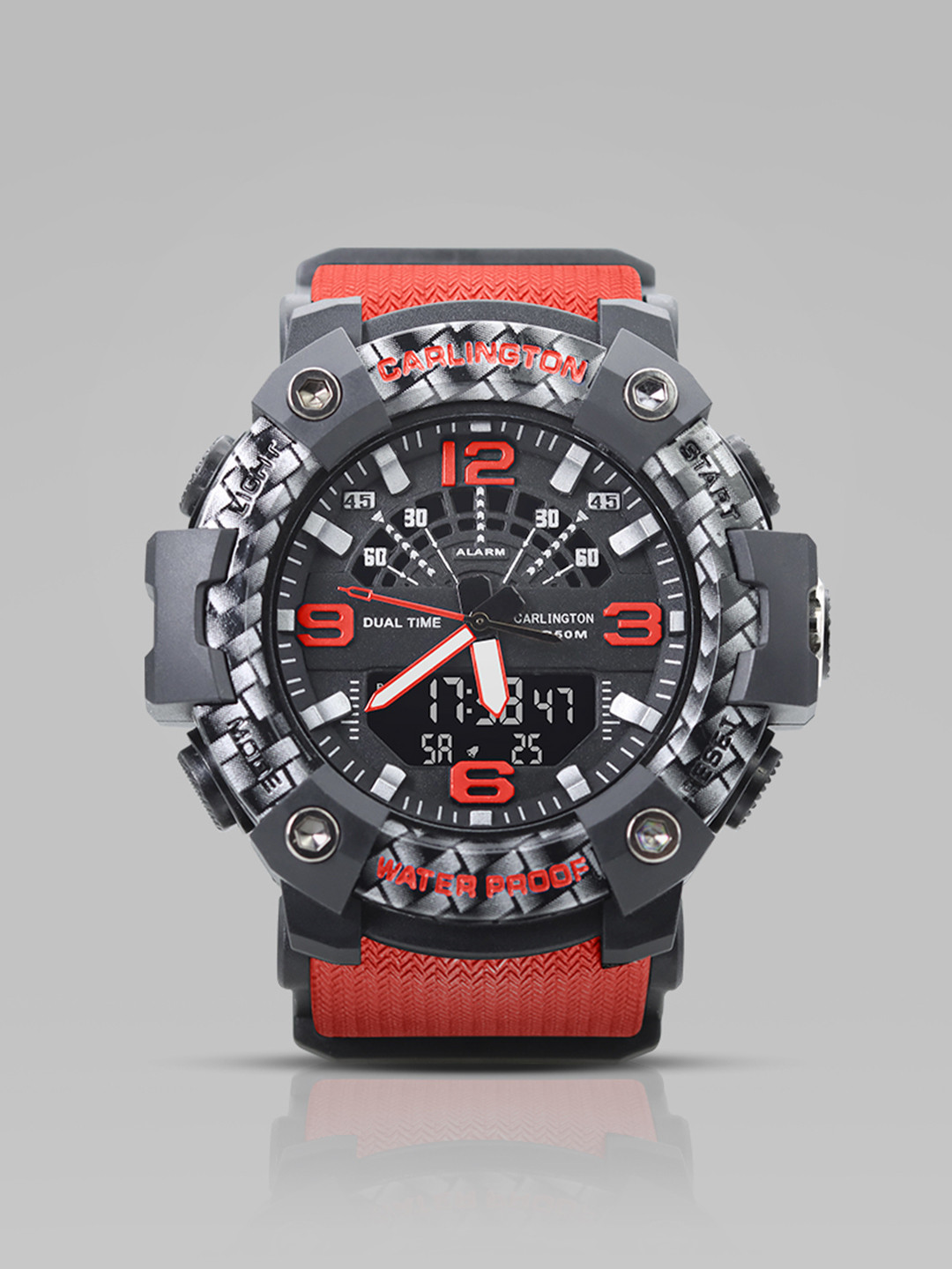CARLINGTON Men Round Hybrid Multi Function Watch Endurance 9103 Red