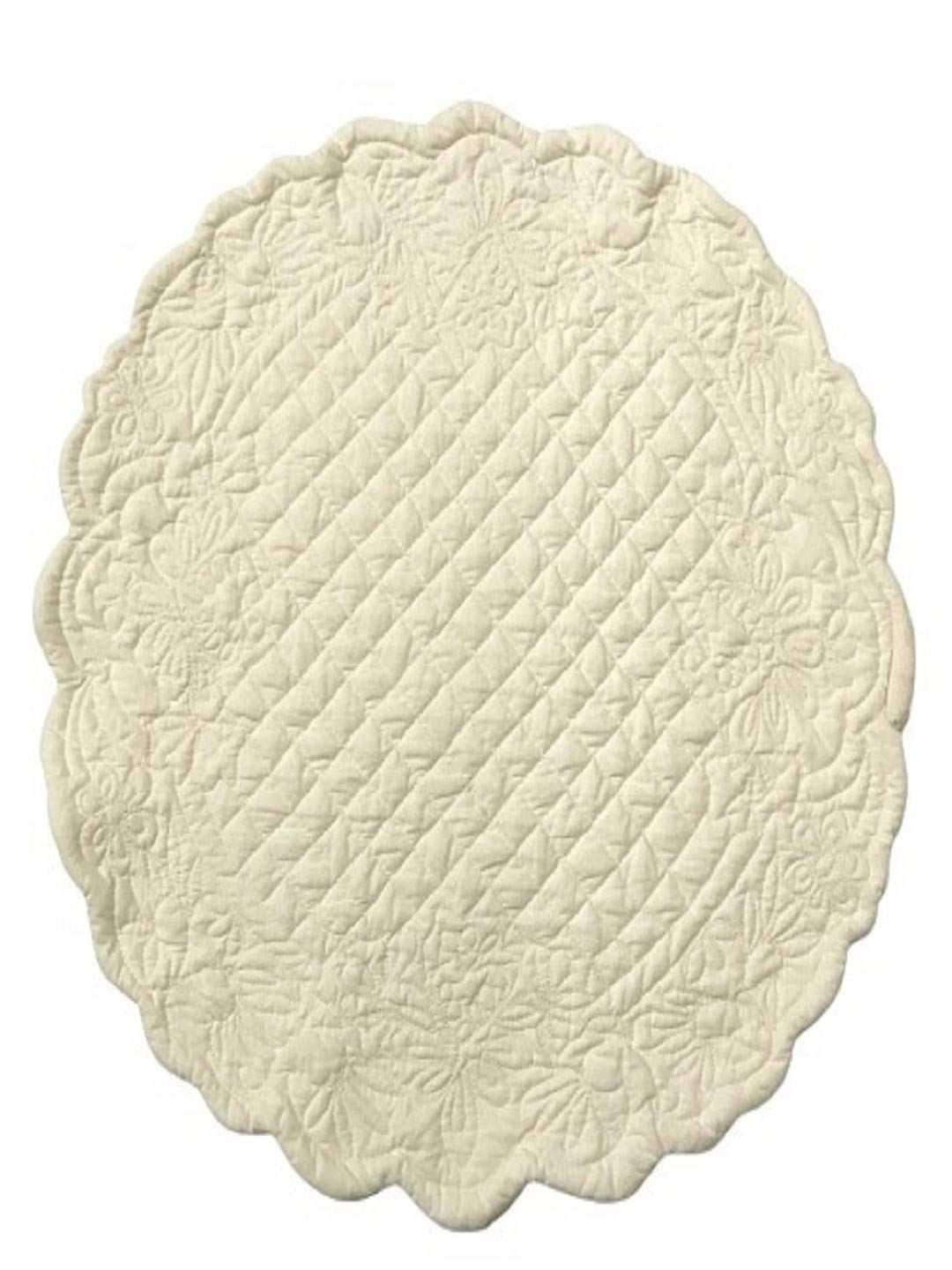 BELLEVEN Off White 4 Pieces Ethnic Motifs Pure Cotton Quilted Round Table Placemats
