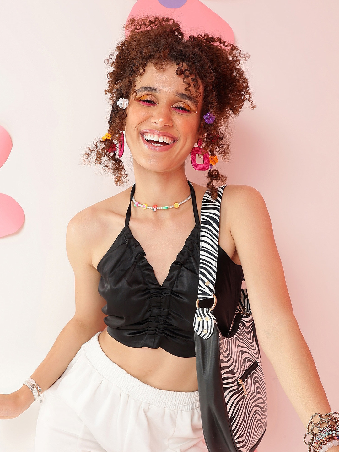 Fuchsia  Satin V-Neck Top