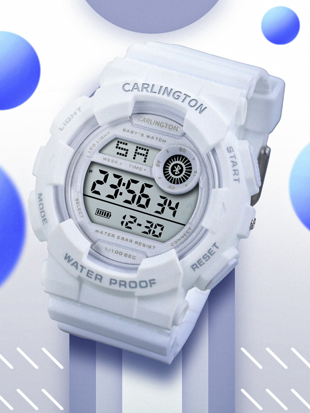 CARLINGTON Kids Printed Bracelet Style Digital Multi Function Watch Junior 9121 White