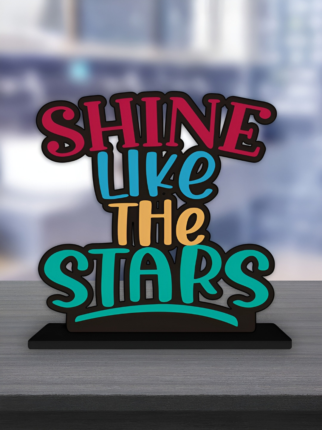 ArtVibes Shine Like The Stars inspirational Quotes Maroon Wood Natural Living Room Small Showpiece - 5.5 Inches