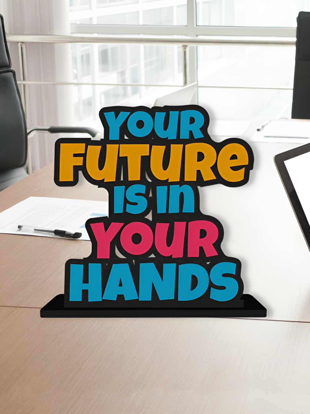 ArtVibes Your Future is in Your Hands Blue Wood Natural Living Room Small Showpiece - 5.5 Inches