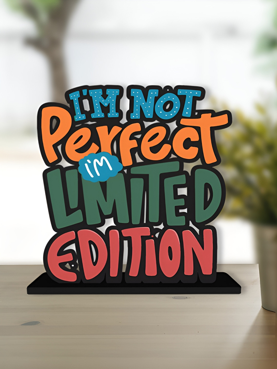 ArtVibes I Am Not Perfect inspirational Quotes Table Blue Wood Natural Living Room Small Showpiece - 5.5 Inches