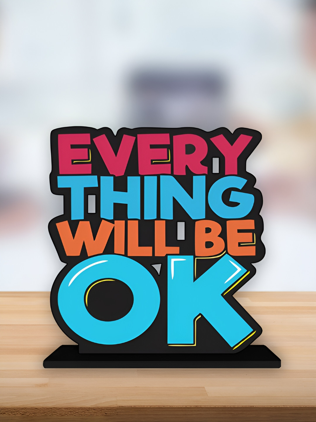 ArtVibes Every Thing Will Be Ok inspirational Quote Red Wood Natural Bedroom Small Showpiece - 5.7 Inches