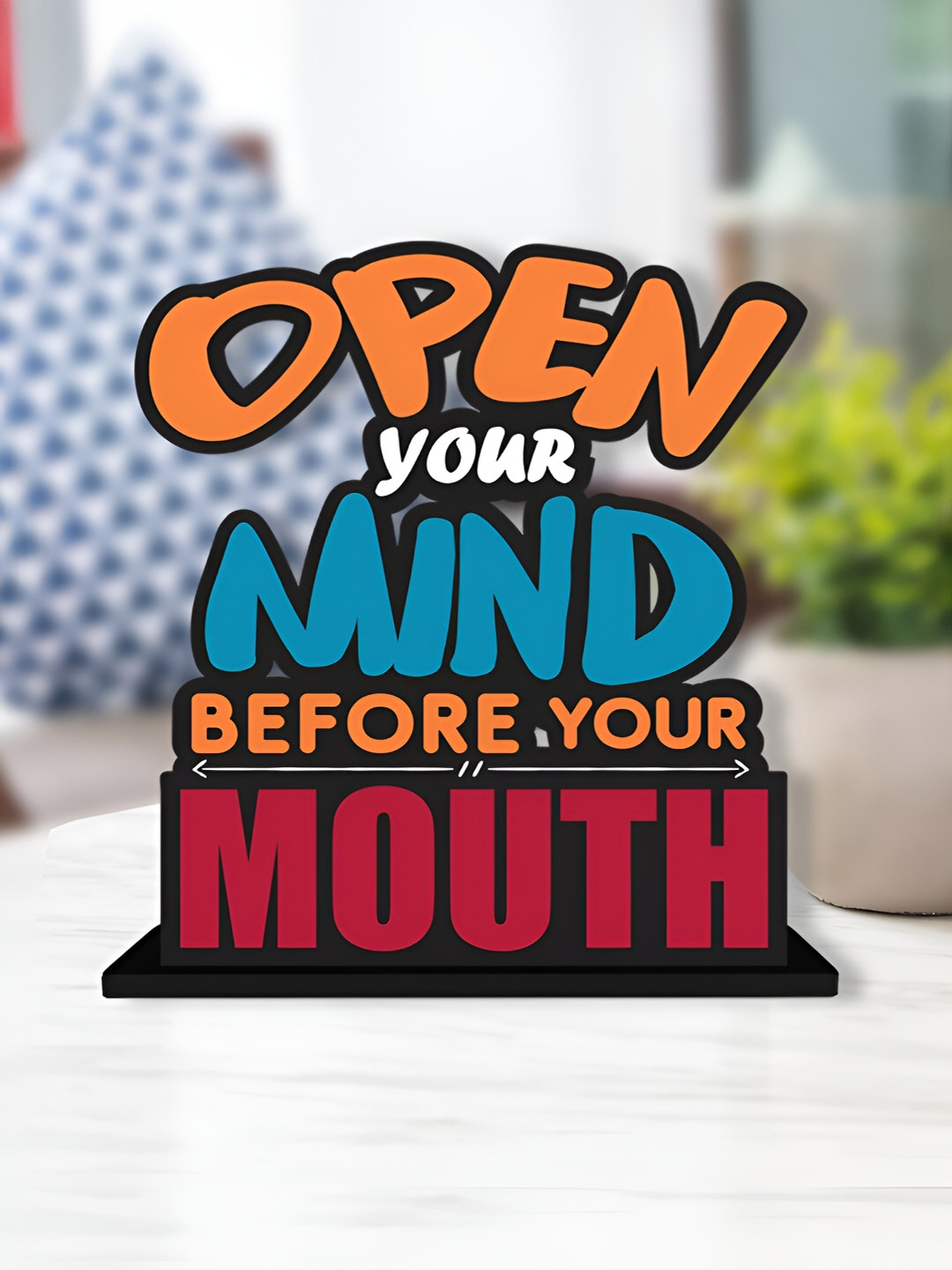 ArtVibes Open Your Mind Before inspirational Quotes Table Black Wood Natural Living Room Small Showpiece - 5.5 Inches