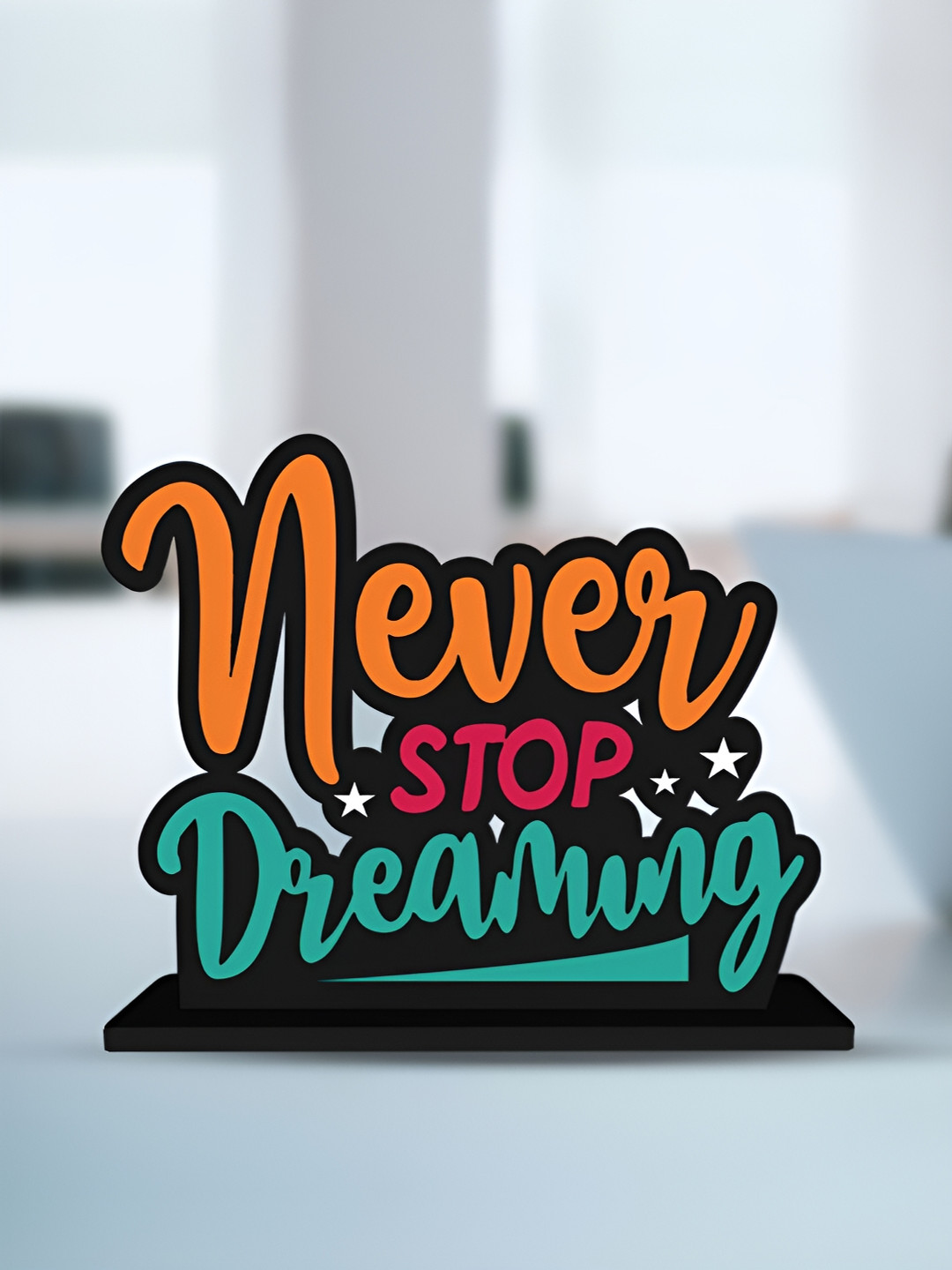 ArtVibes Never Stop Dreaming Motivational Quotes Orange Wood Natural Home Office Small Showpiece - 4.5 Inches