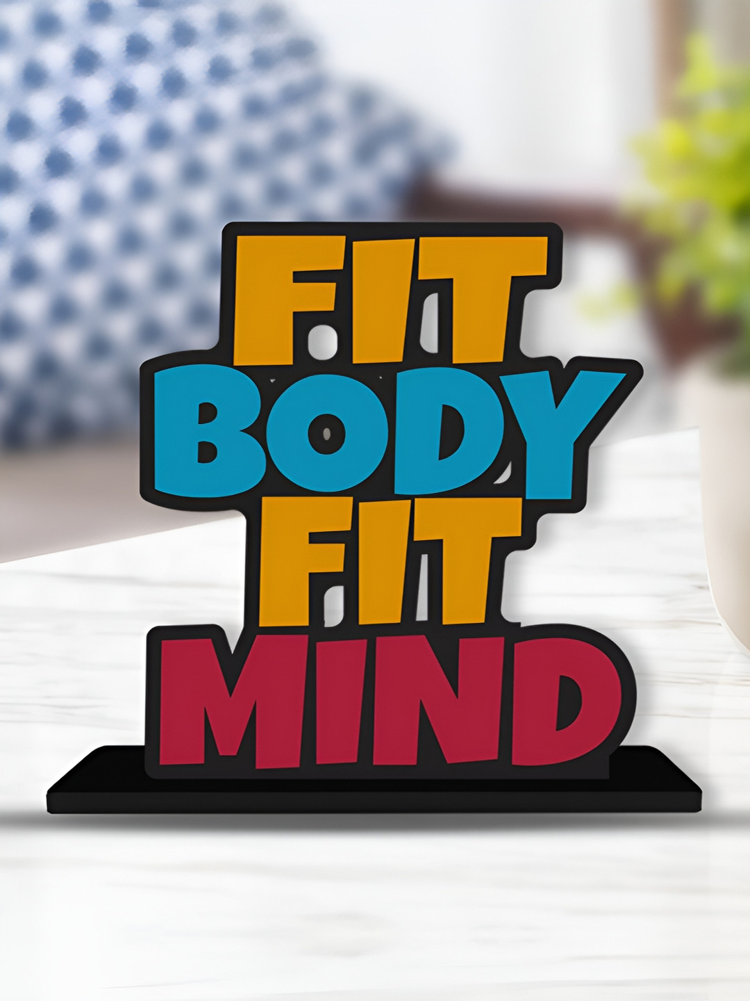 ArtVibes Fit Body Fit Mind Fitness Yellow Wood Matte Study Room Small Showpiece - 5.5 Inches