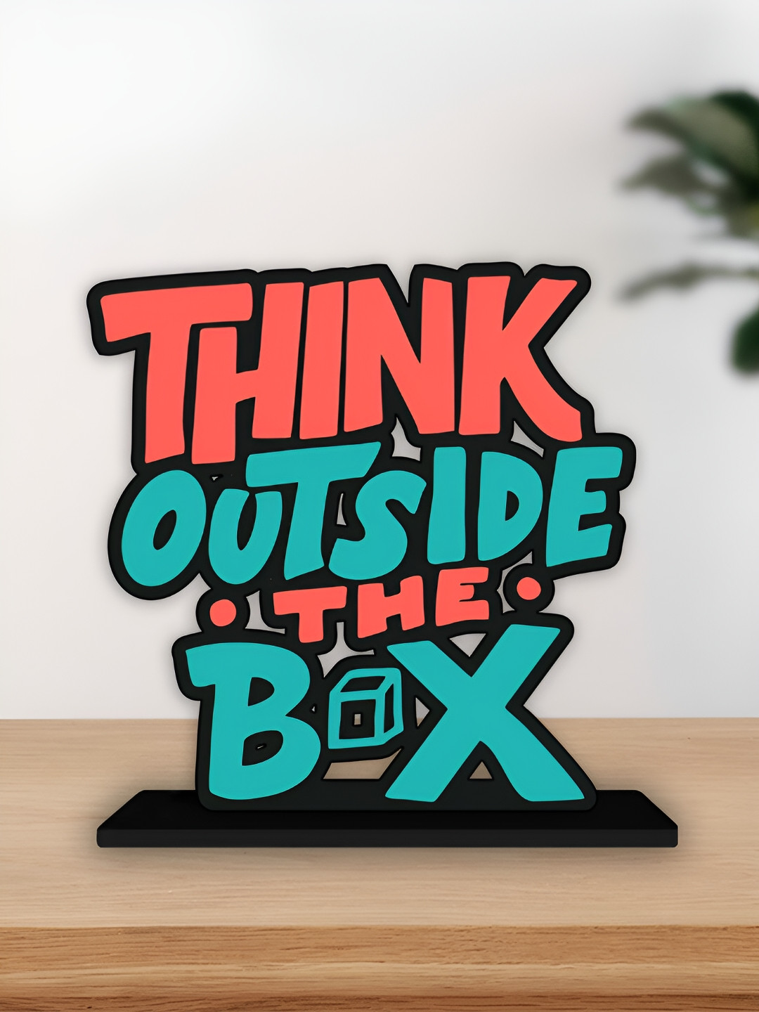 ArtVibes Think Outside The Box Black Wood Natural Home Office Small Showpiece - 5.5 Inches
