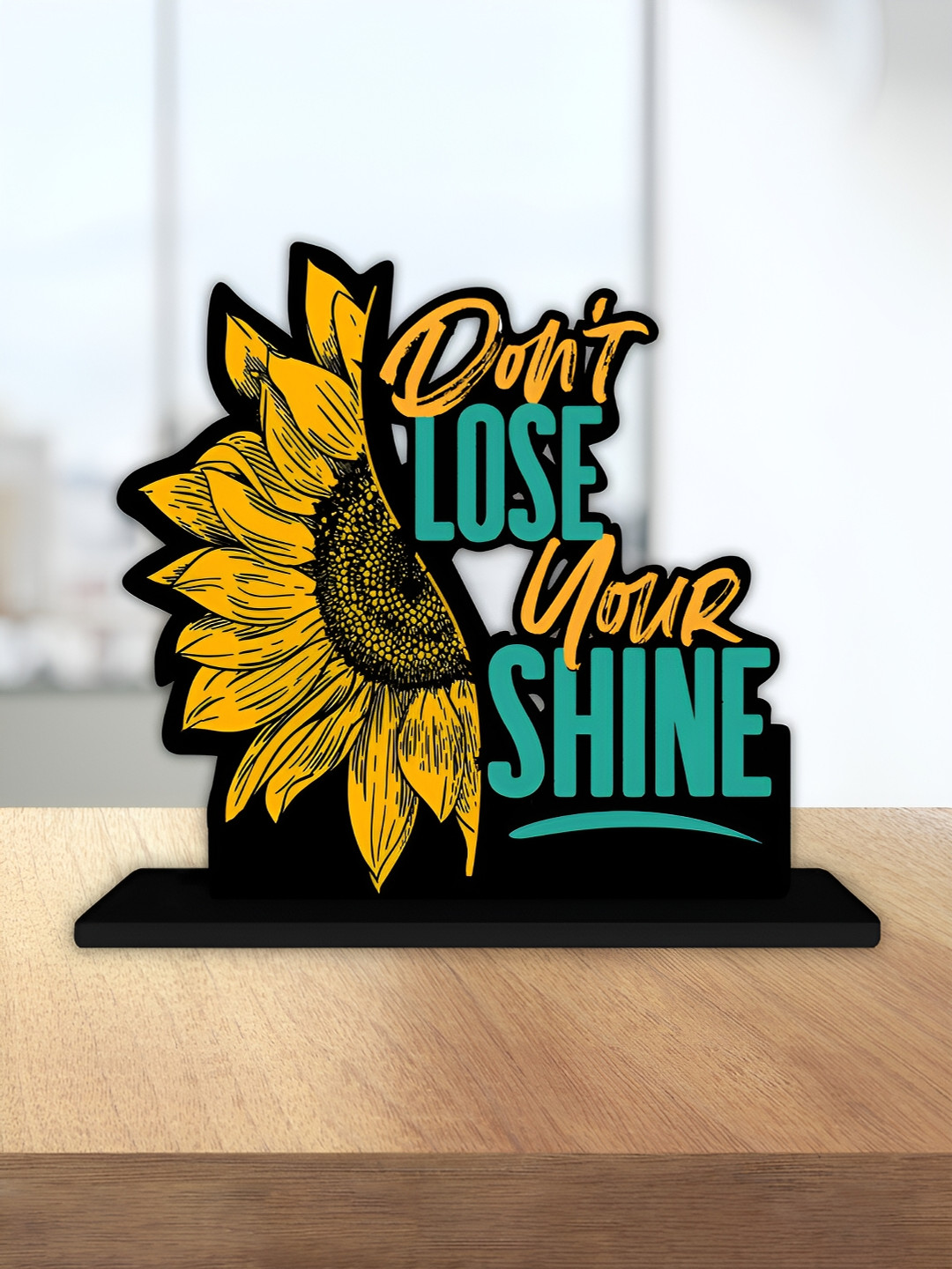 ArtVibes Don'T Lose Your Shine Motivational Quote Yellow Wood Natural Living Room Small Showpiece - 5.6 Inches