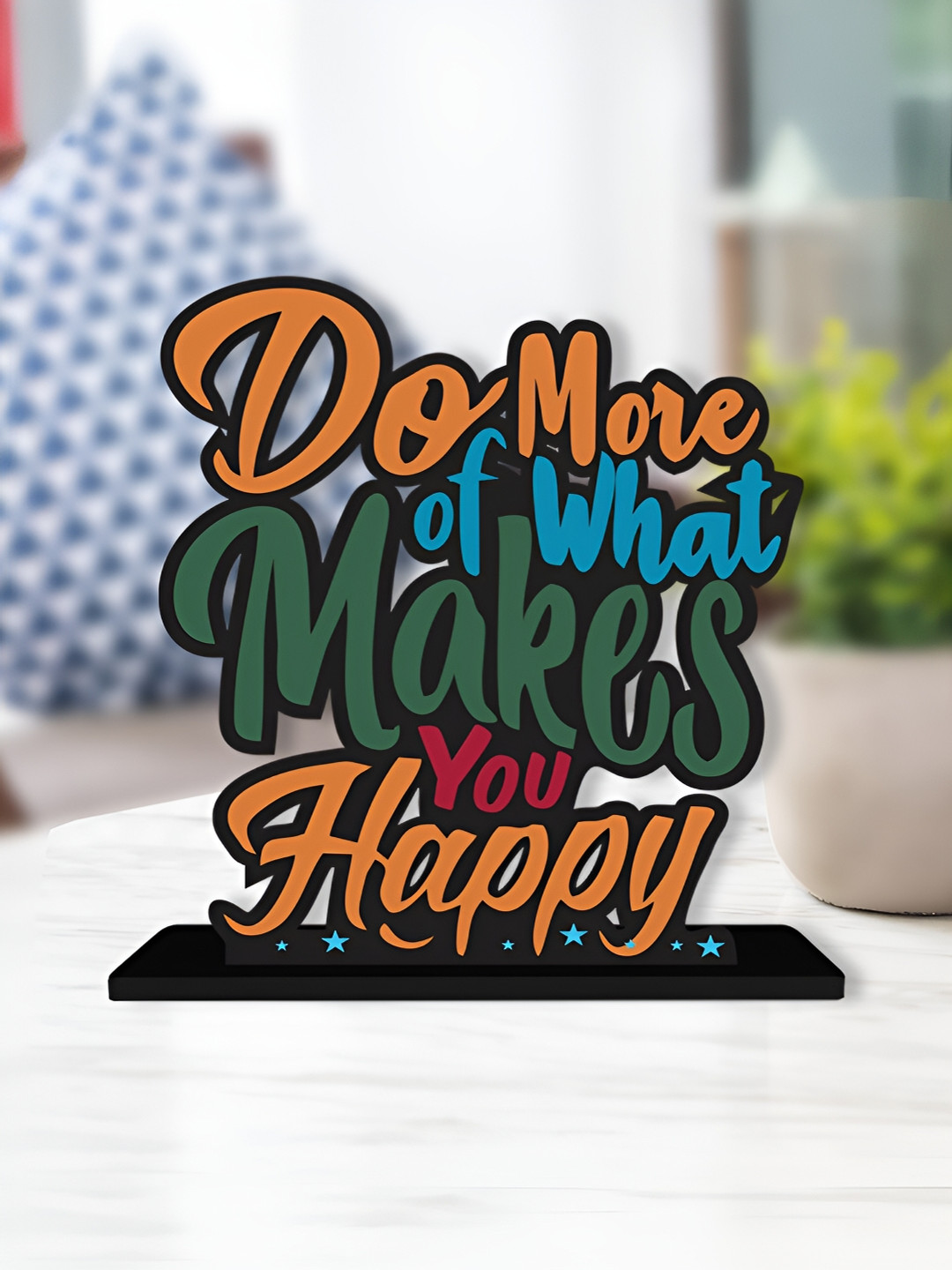 ArtVibes Do More Of What Quotes Yellow Wood Natural Living Room Small Showpiece - 5 Inches