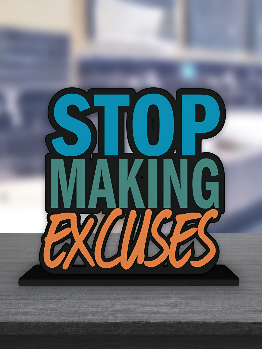 ArtVibes Stop Making Excuses Blue Wood Natural Living Room Small Showpiece - 5.4 Inches