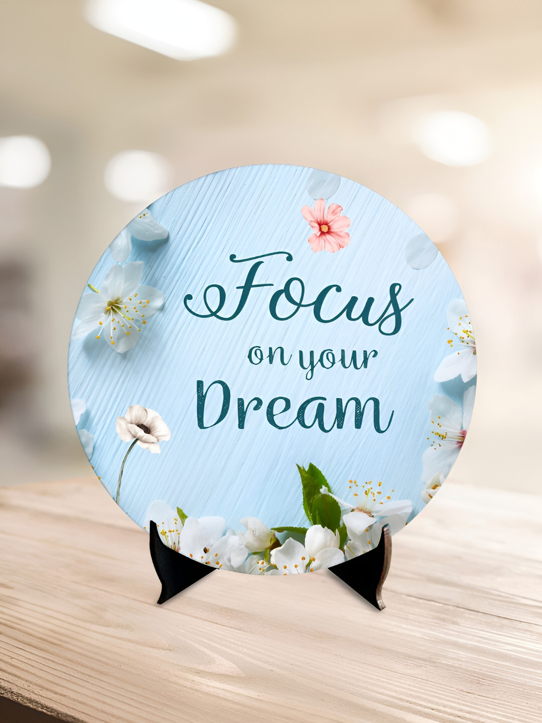 ArtVibes Focus On Your Qutoes Blue Wood Natural Living Room Set of 2 Small Showpieces - 7 Inches