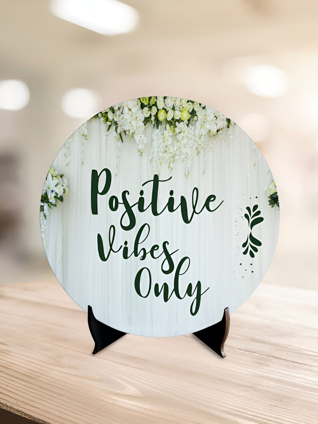 ArtVibes Positive Vibes only Quote Black Wood Natural Living Room Set of 2 Small Showpieces - 7 Inches