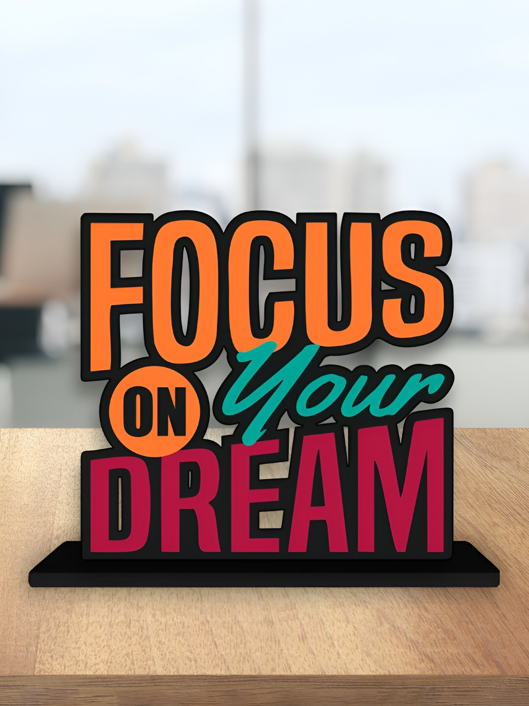 ArtVibes Focus on Your Dream Positive Quote Office Desk Black Wood Natural Living Room Small Showpiece - 5.2 Inches