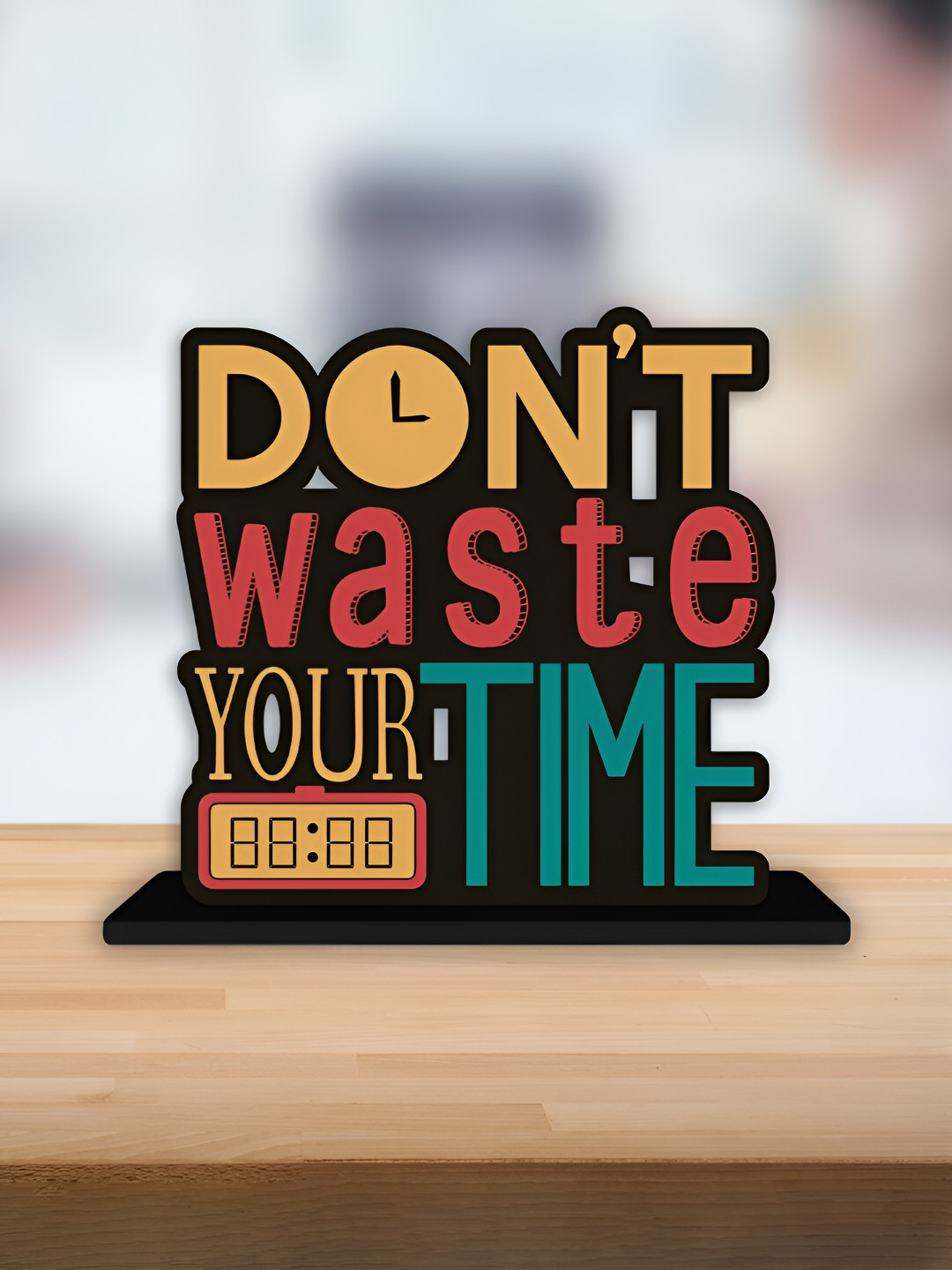 ArtVibes Don'T Waste Your Time Inspirational Quotes Yellow Wood Natural Living Room Small Showpiece - 5.8 Inches