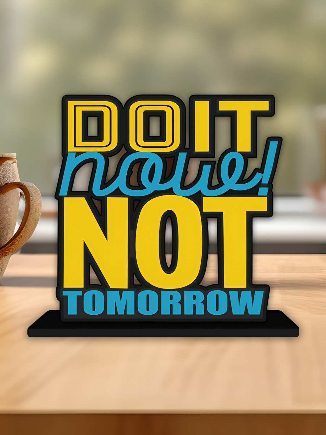 ArtVibes Do It Now Not Tomorrow Yellow Wood Natural Living Room Small Showpiece - 5.5 Inches