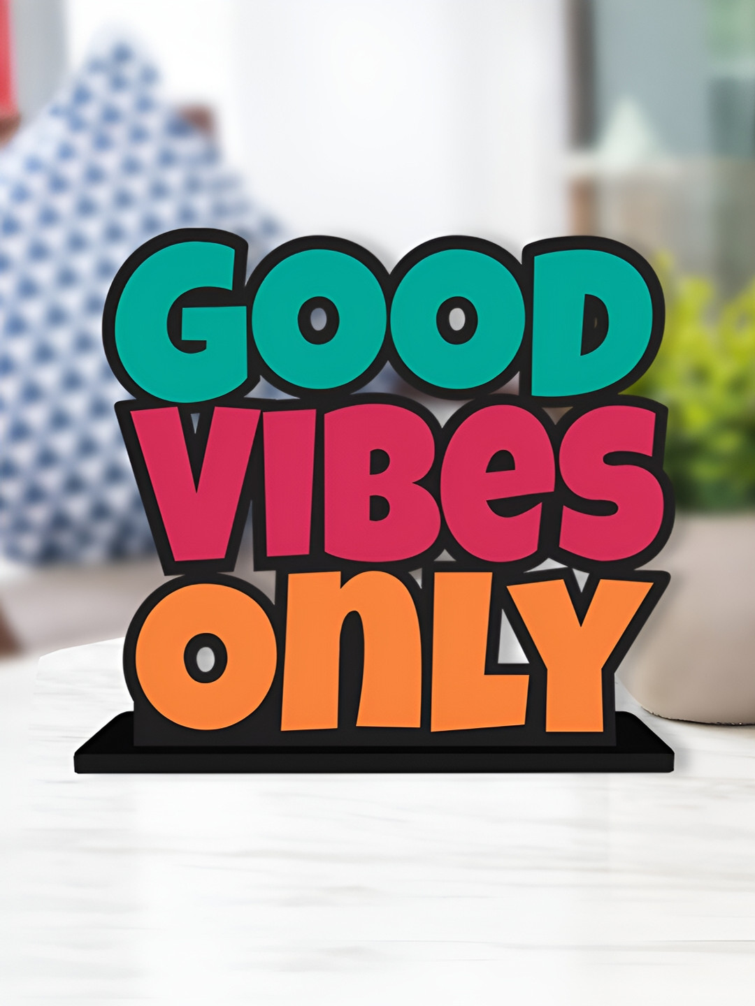 ArtVibes Good Vibes Only Black Wood Natural Living Room Small Showpiece - 5 Inches