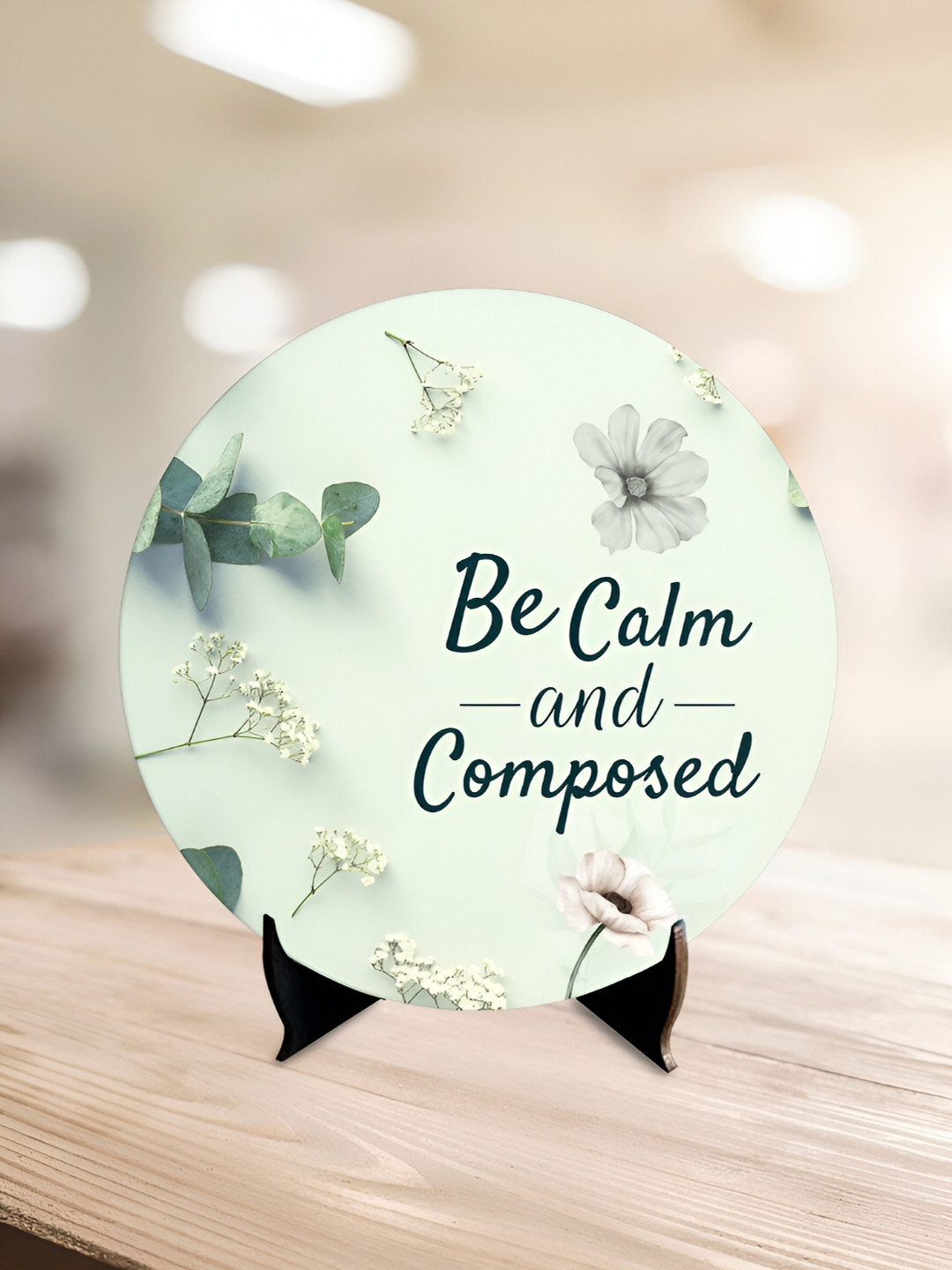 ArtVibes Be Calm Composed White Wood Natural Living Room Set of 2 Small Showpieces - 7 Inches