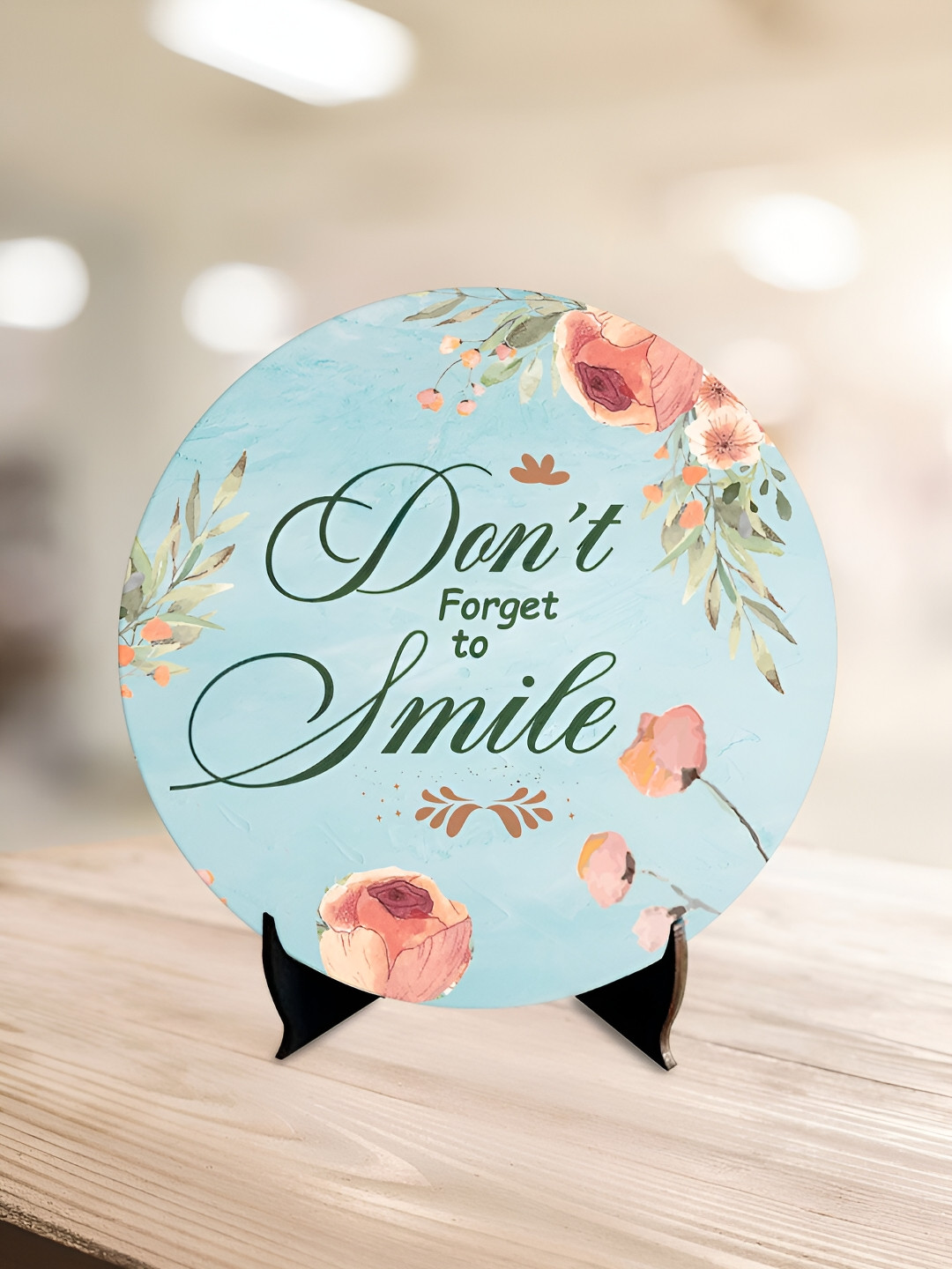 ArtVibes Don't forget To Smile Blue Wood Natural Living Room Small Showpiece - 7 Inches