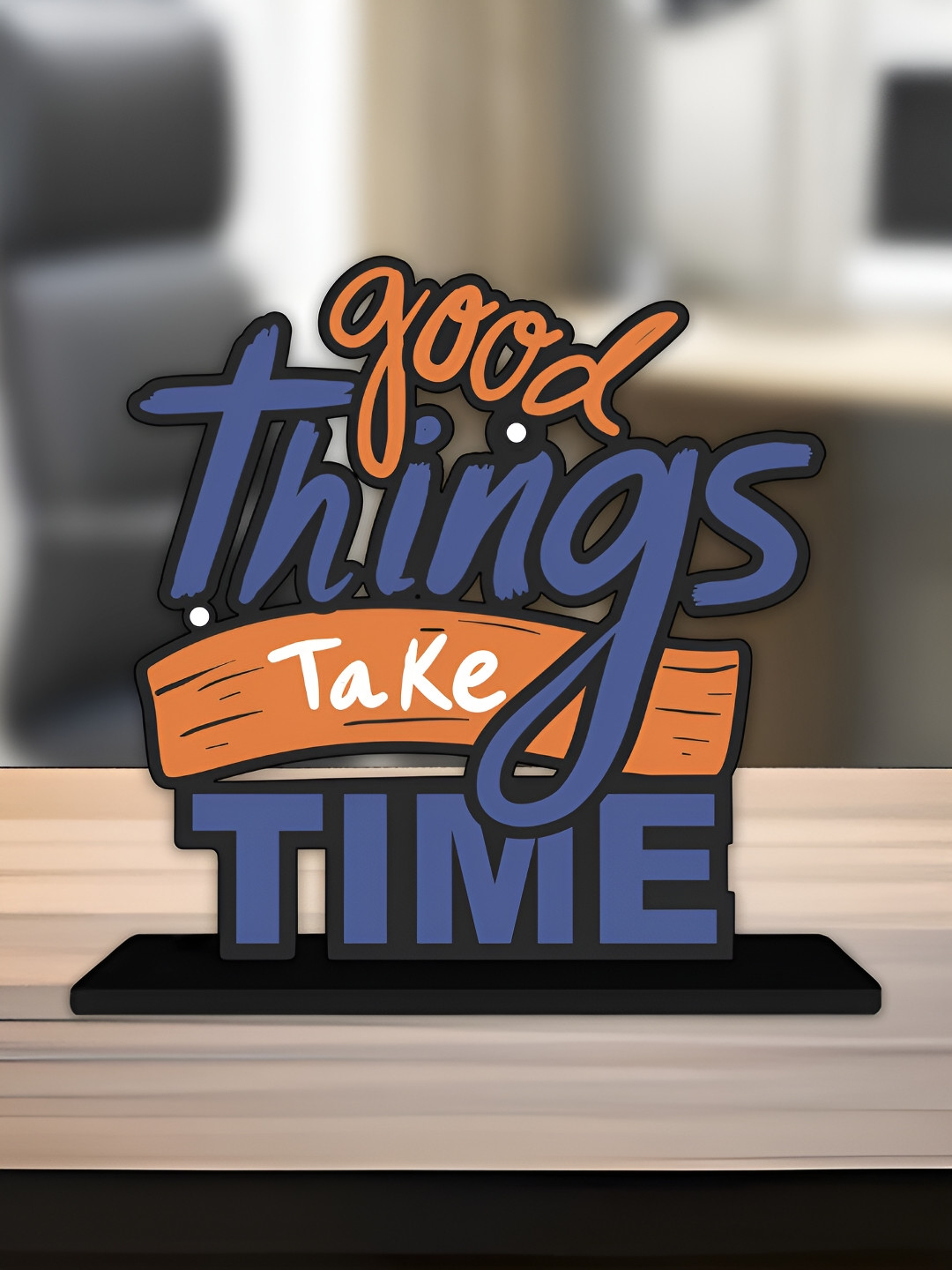 ArtVibes Good Things Take Time Blue Wood Natural Living Room Small Showpiece - 5.5 Inches