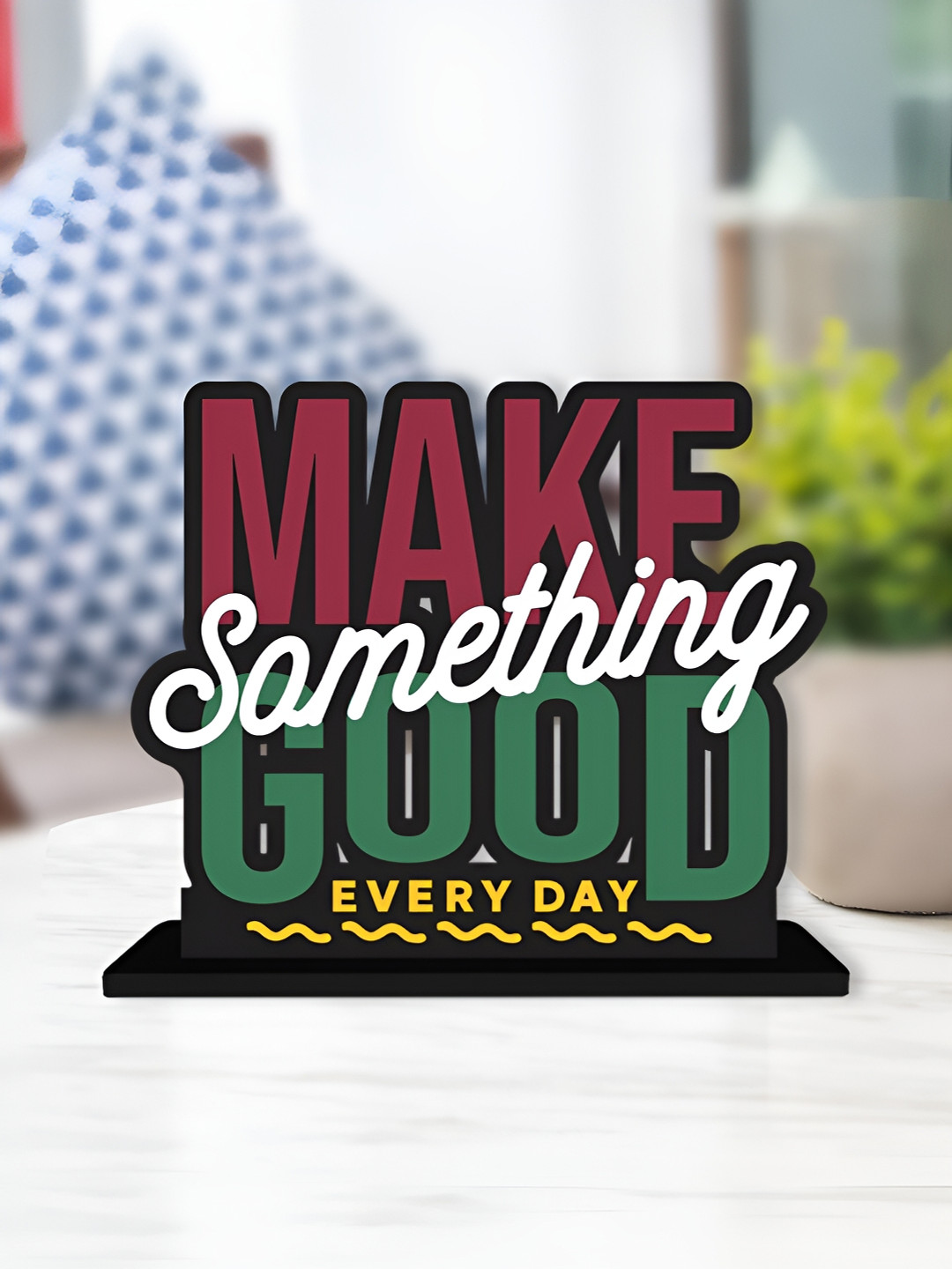 ArtVibes Make Something Positive Maroon Wood Natural Living Room Small Showpiece - 4 Inches