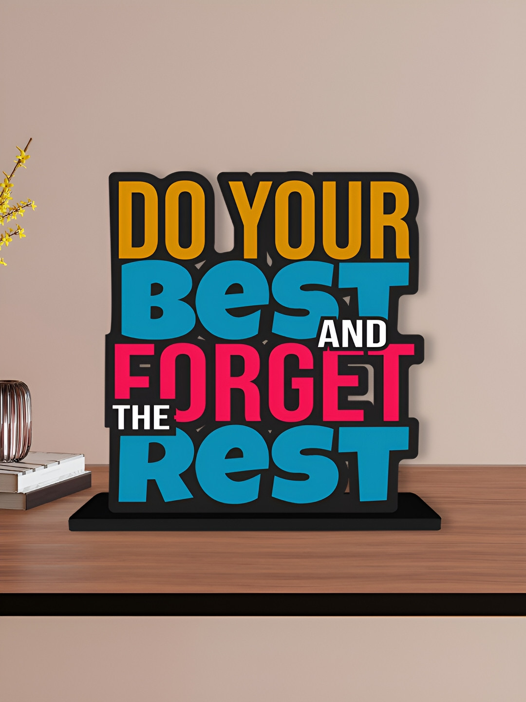 ArtVibes Do Your Best Yellow Wood Natural Living Room Small Showpiece - 5.5 Inches