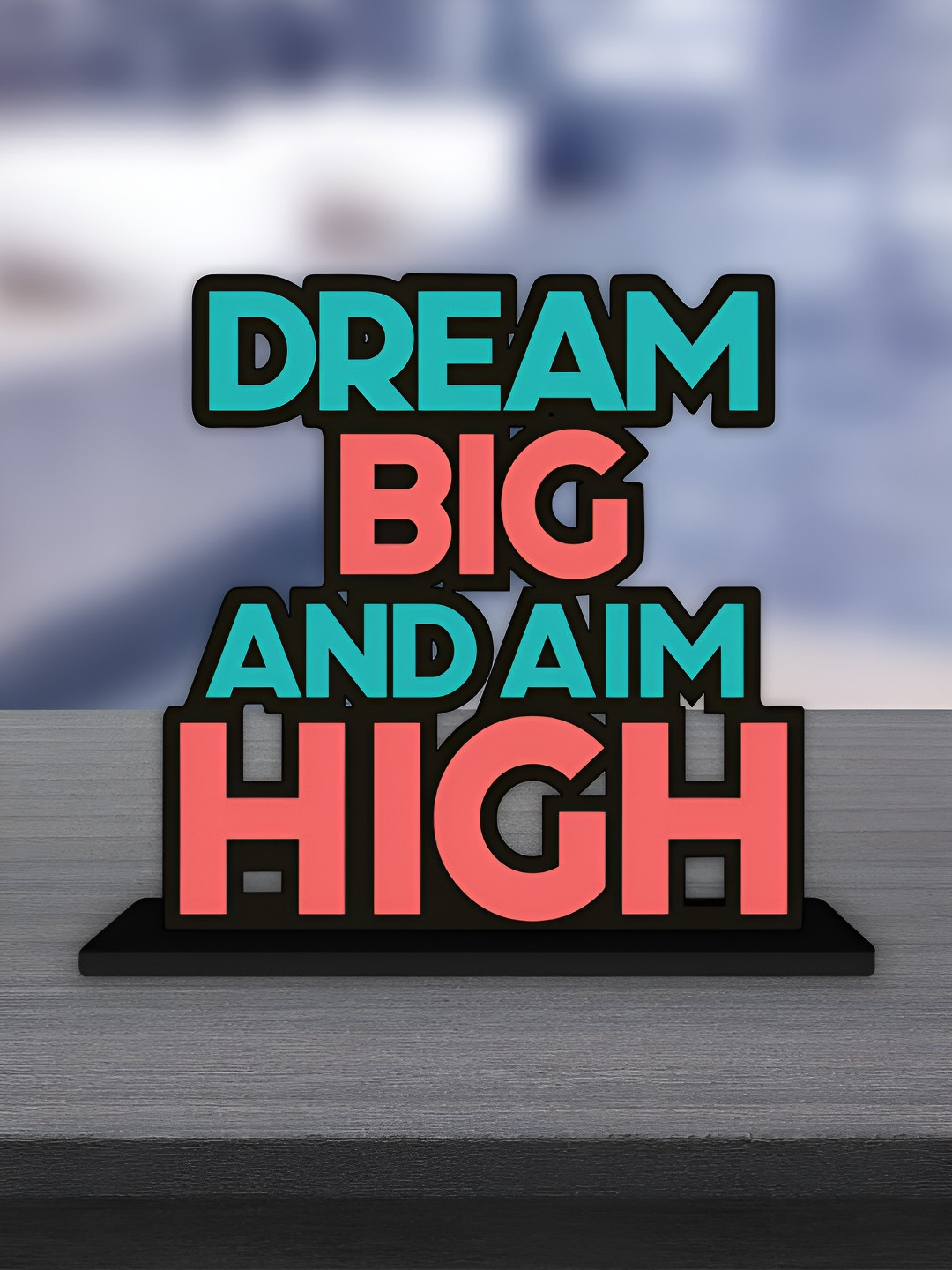 ArtVibes Dream Big and Aim High Positive Quotes Black Wood Natural Living Room Small Showpiece - 5.4 Inches