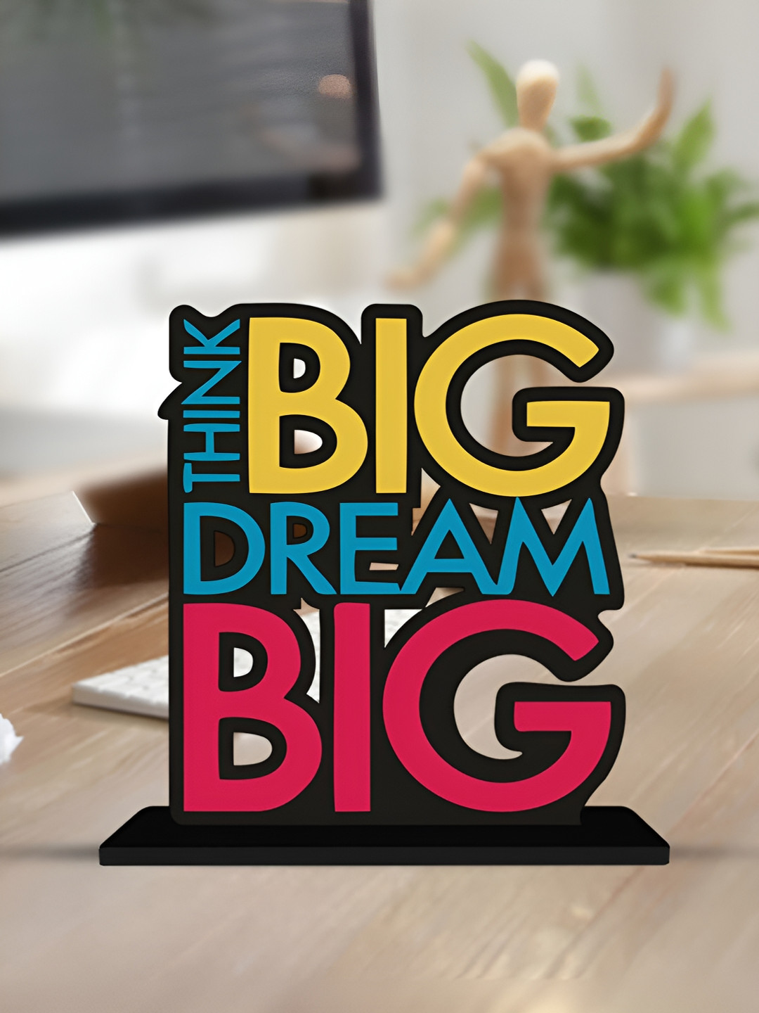 ArtVibes Think Big Dream Motivational Quote Black Wood Natural Living Room Small Showpiece - 5.5 Inches