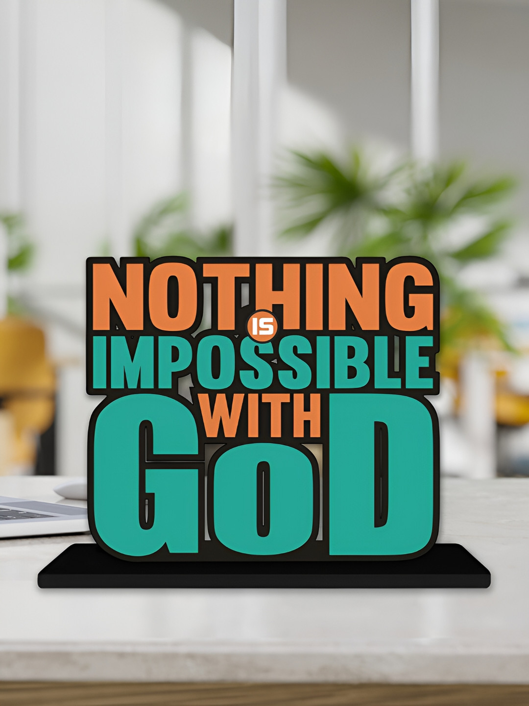 ArtVibes Nothing is Impossible Motivational Quotes Orange Wood Natural Living Room Small Showpiece - 4.8 Inches