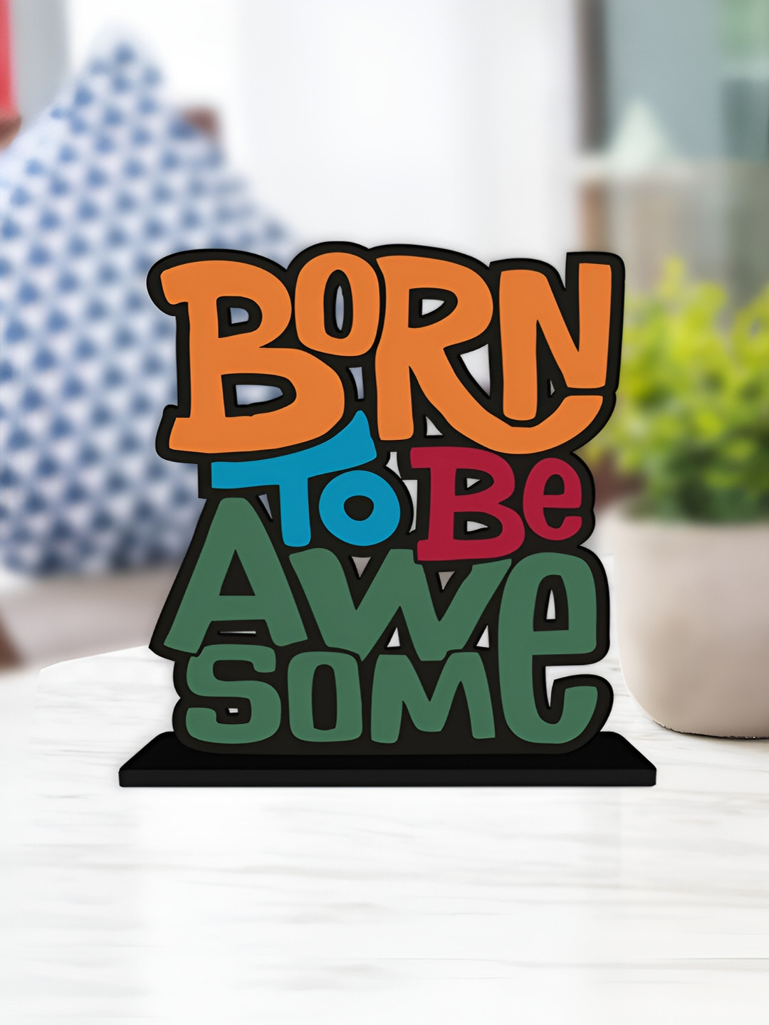 ArtVibes Born To Be Awesome Orange Wood Natural Living Room Small Showpiece - 5.5 Inches