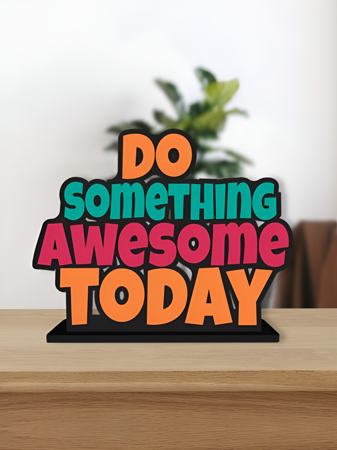 ArtVibes Do Something Awesome Motivational Quote Orange Wood Natural Home Office Small Showpiece - 4 Inches