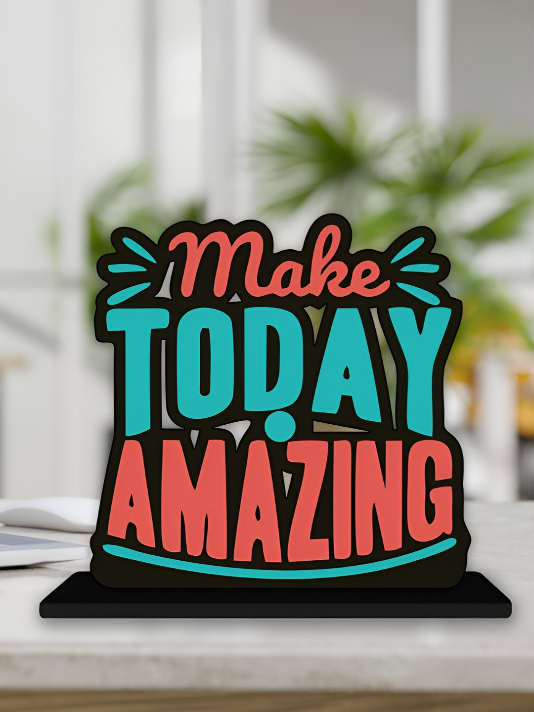 ArtVibes Make Today Amazing Positive Quotes Red Wood Natural Living Room Small Showpiece - 5.4 Inches