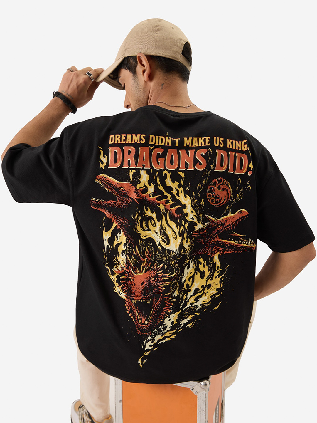 The Souled Store Official Men House of the Dragon: Dragons Black Oversized Fit T-Shirts