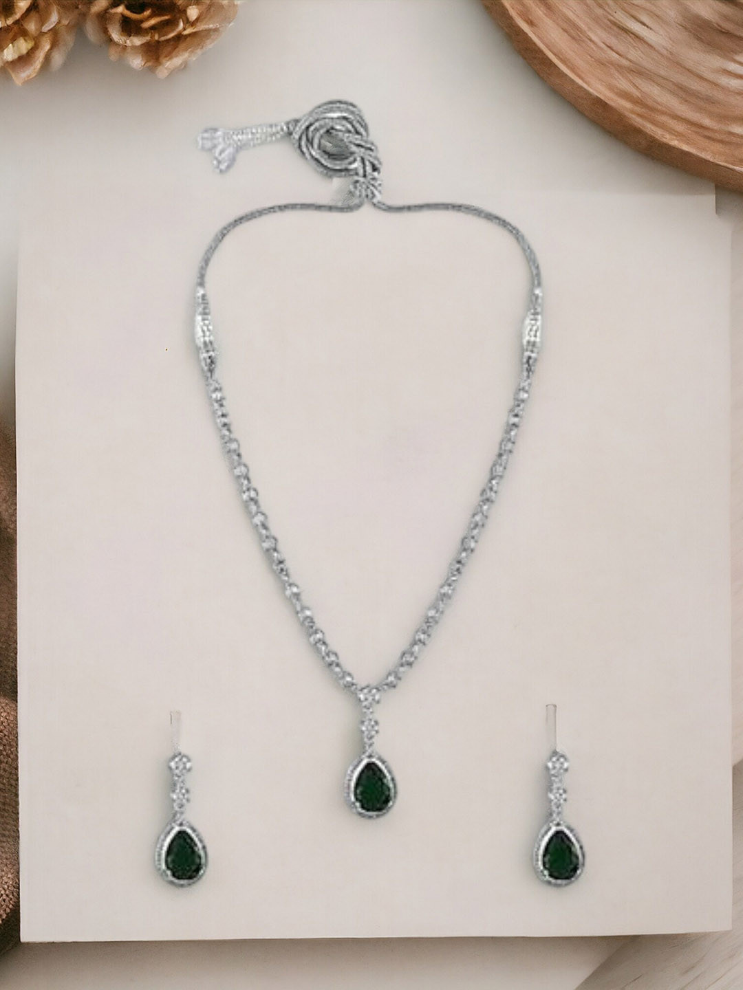 The Pari Rhodium-Plated American Diamond-Studded Necklace And Earrings