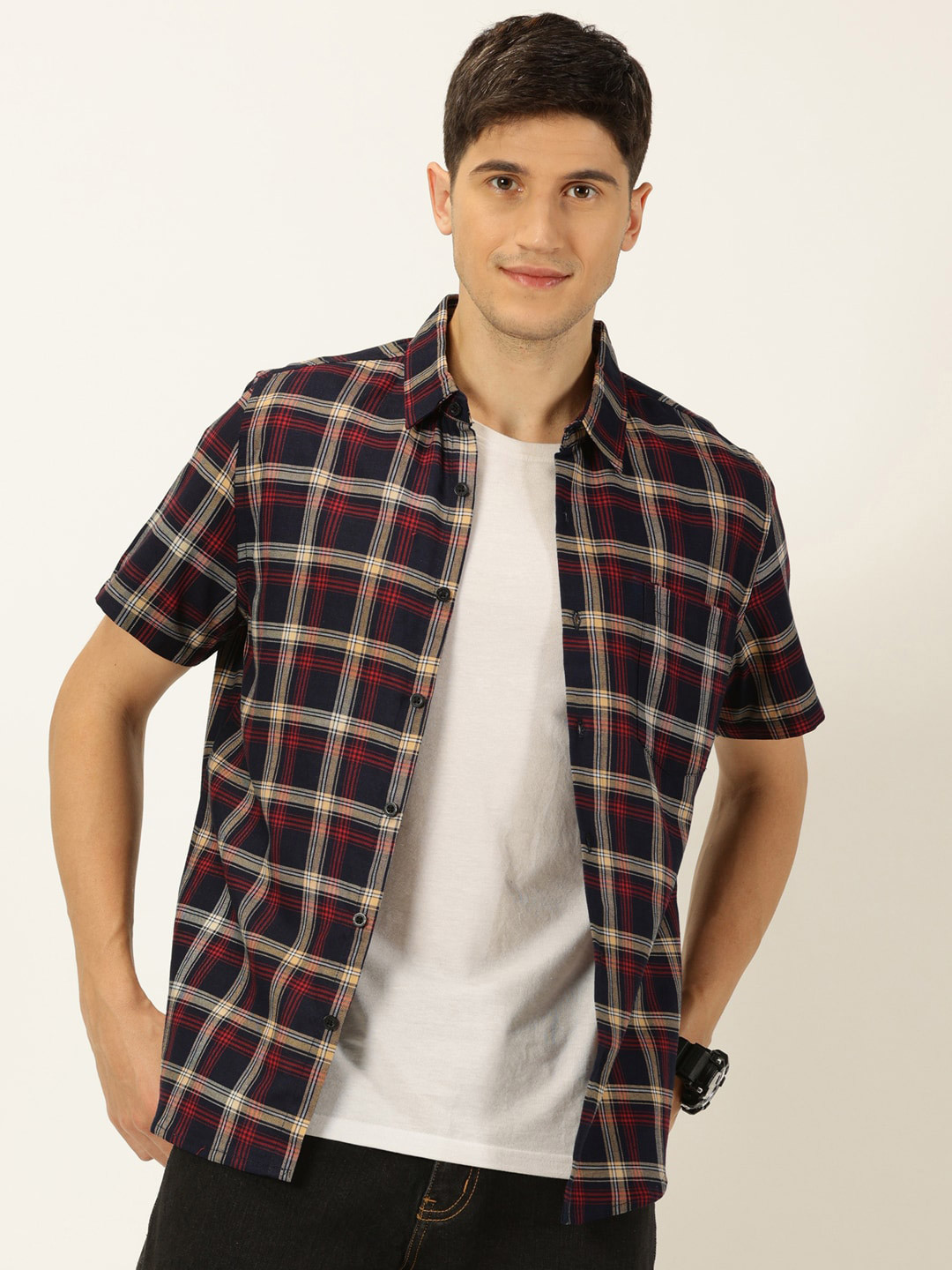 Metronaut Original Slim Fit Tartan Checks Opaque Pure Cotton Casual Sh