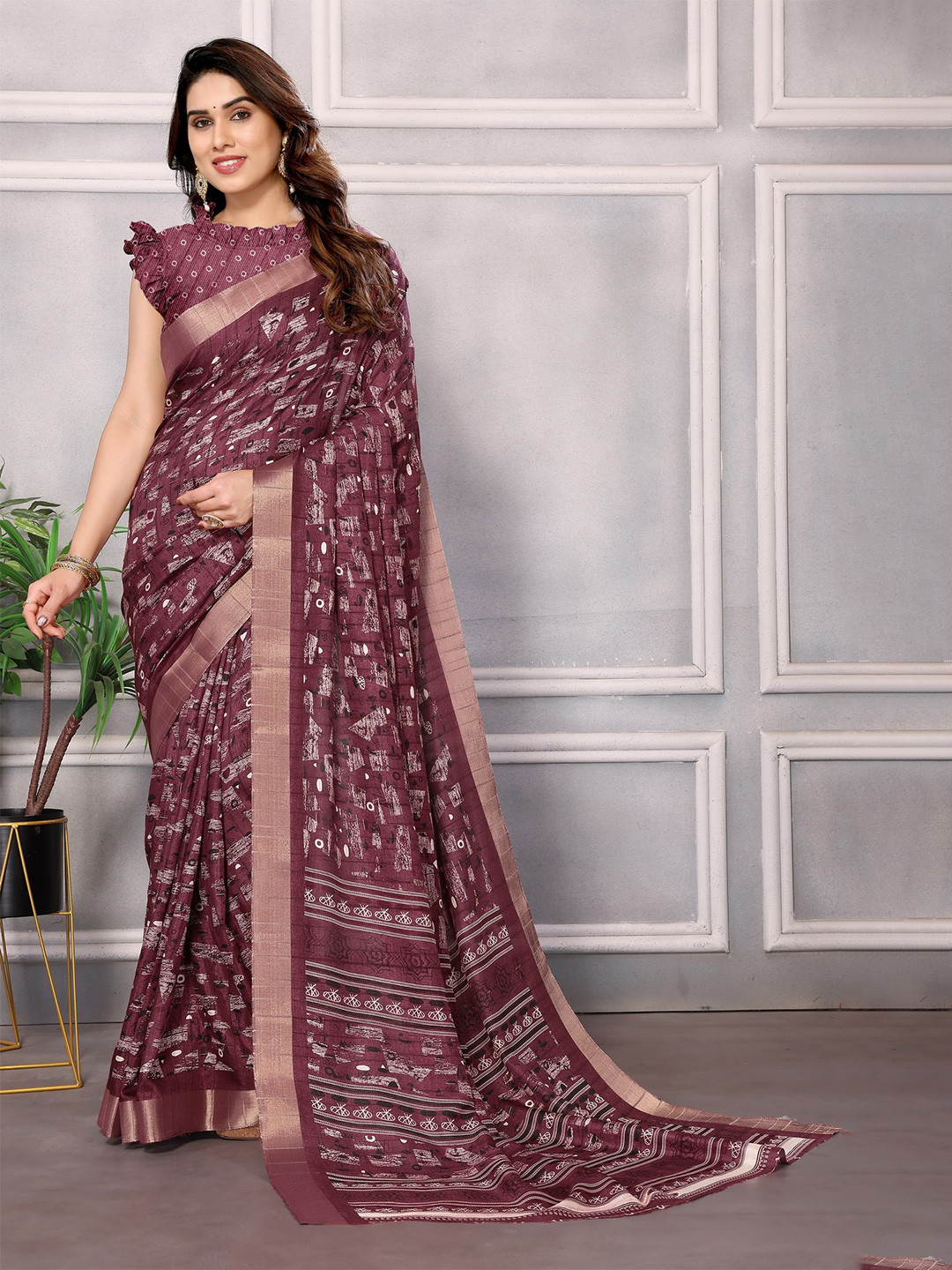 saretramall Zari Pure Cotton Handloom Maheshwari Saree