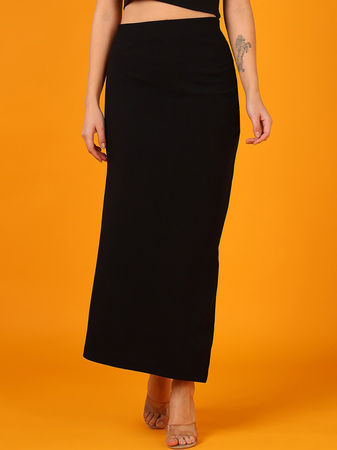 Mast & Harbour Black Ruched Side Slit Maxi Pencil Skirt