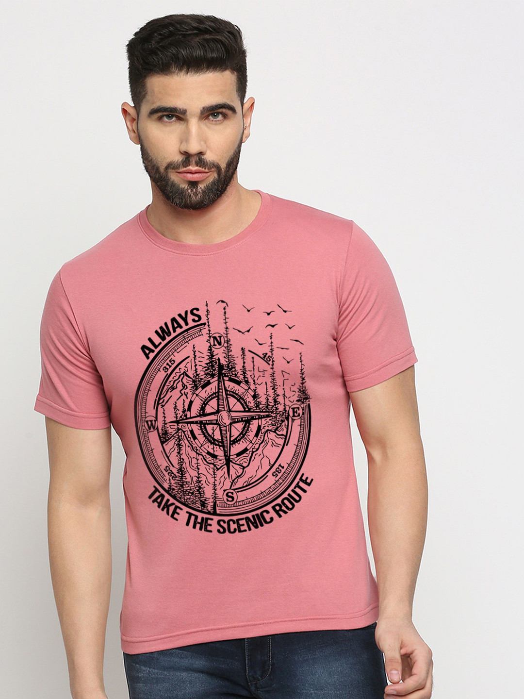 MOD ECRU Printed Round Neck Short Sleeves Cotton Pockets T-shirt