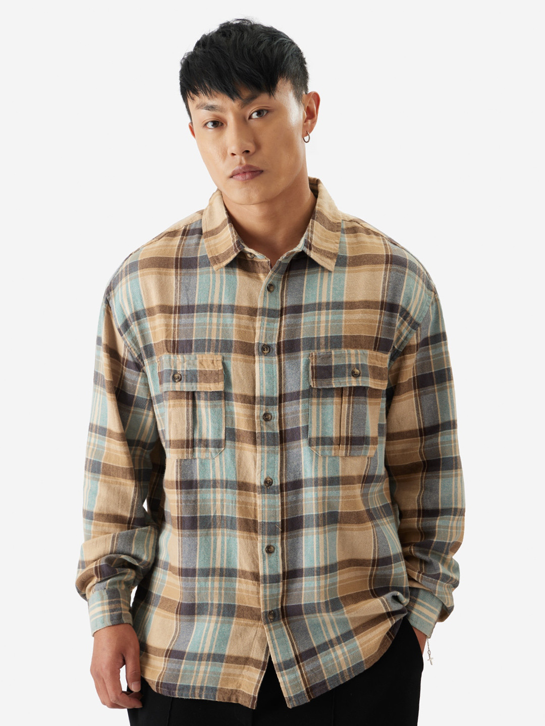 The Souled Store Tartan Checks Opaque Cotton Oversized Casual Shirt