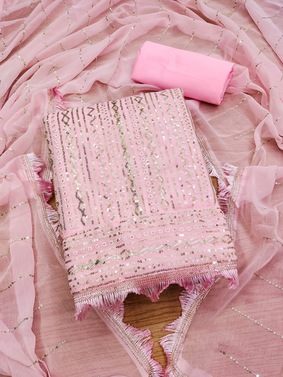 Panzora Geometric Embroidered Sequinned Detailed Unstitched Dress Material