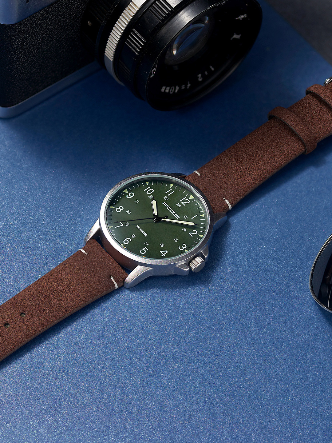 Sonata Men Brass Dial & Leather Straps Analogue Watch SP70011SL02W