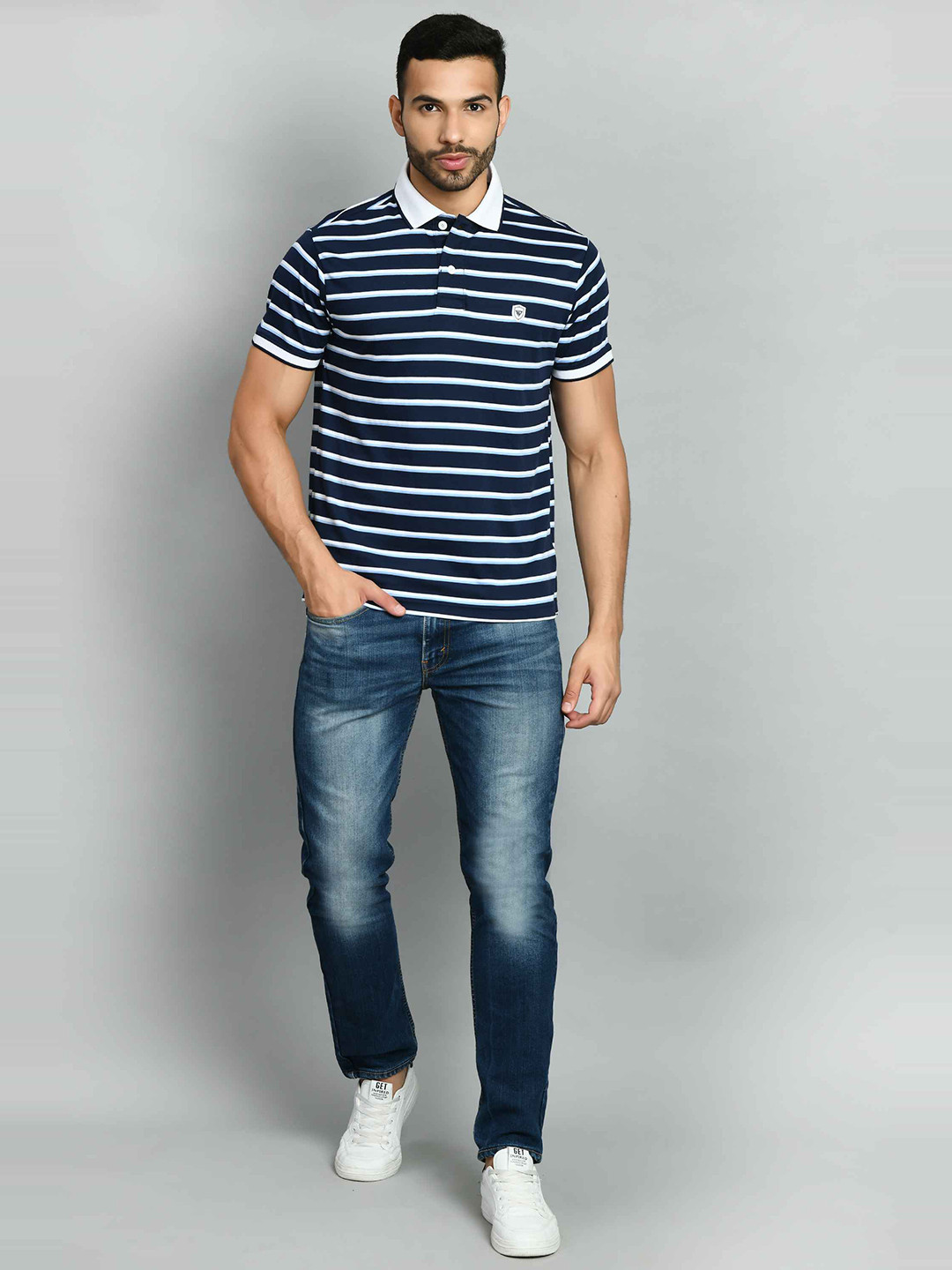 SQUIREHOOD Striped Polo Collar Pique Cotton Casual T-shirt