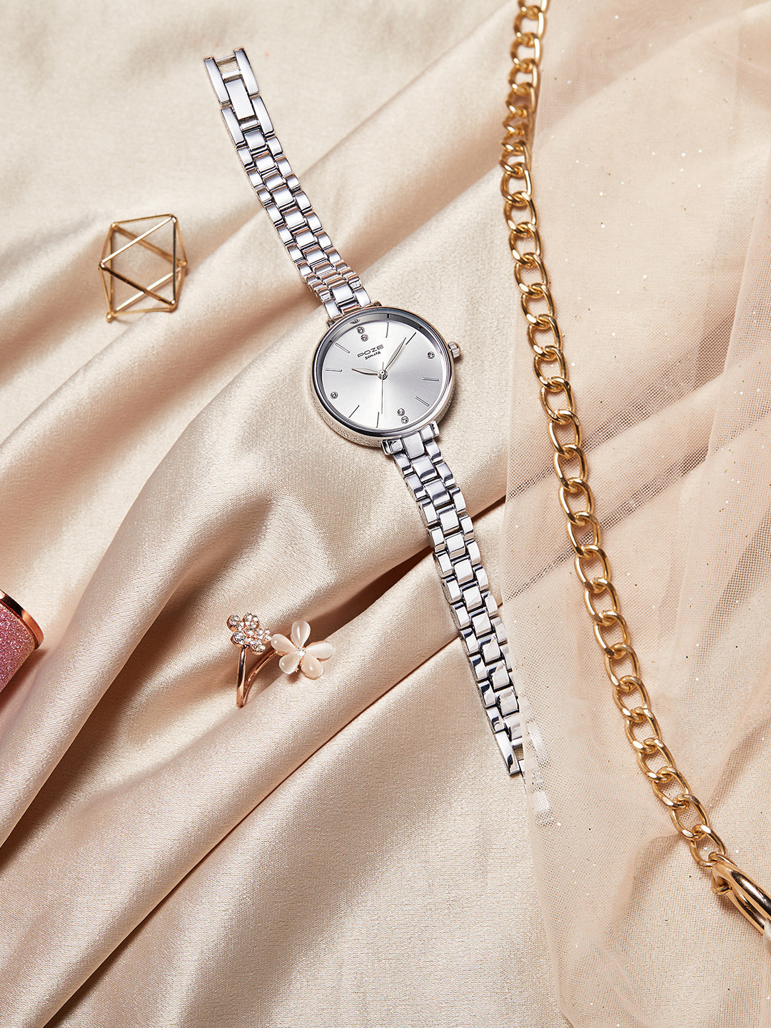 Sonata Poze Women Embellished Dial & Bracelet Style Straps Analogue Watch SP80018SM01W