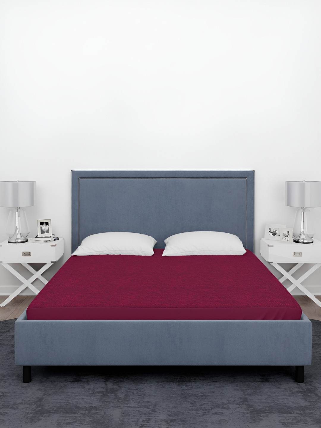 Aura Maroon Terry Cotton King Size Double Bed Water Resistant Mattress Protector