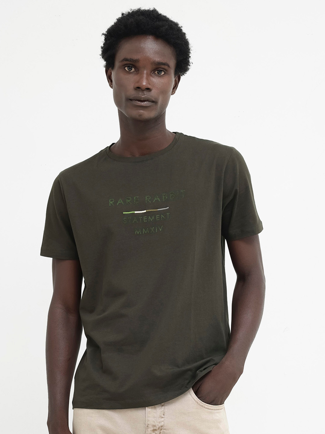 RARE RABBIT Men Kael Regular Fit Typography Printed Round Neck Cotton T-Shirt