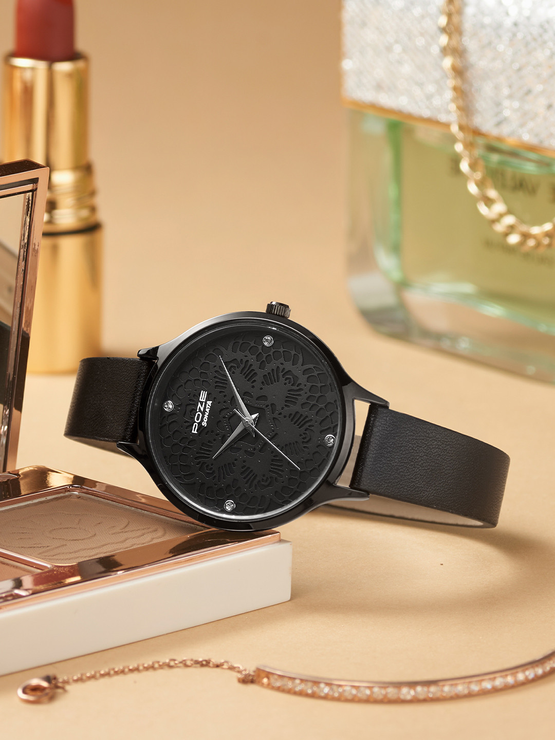 Sonata Poze Women Printed Dial & Leather Regular Style Strap Analogue Watch SP80032NL01W